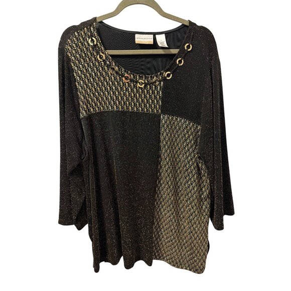 Alfred Dunner Womens Metallic Patchwork Top Sz 2X Blouse - Picture 5 of 12